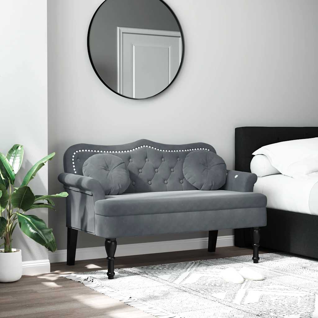 Bänk med kuddar mörkgrå 120,5x65x75 cm sammet