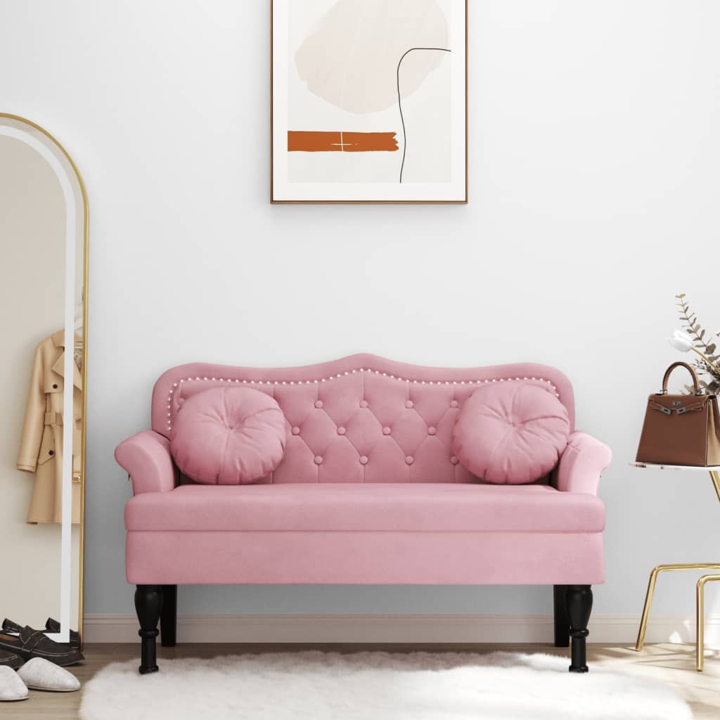 Bänk med kuddar rosa 120,5x65x75 cm sammet