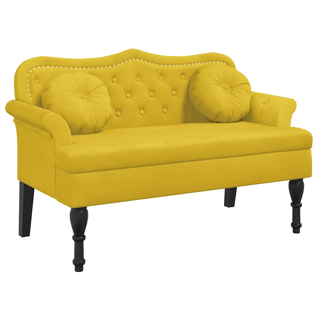 Bänk med kuddar gul 120,5x65x75 cm sammet