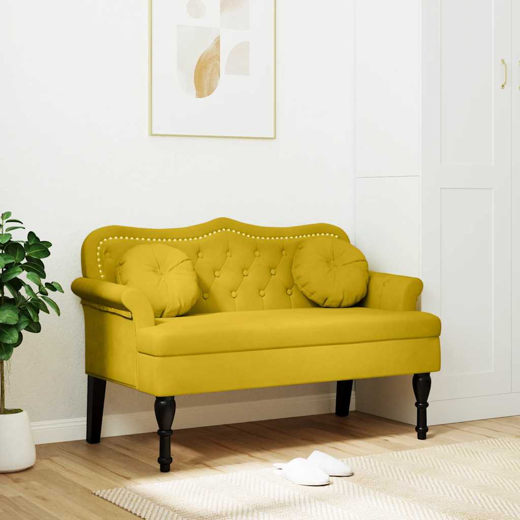 Bänk med kuddar gul 120,5x65x75 cm sammet
