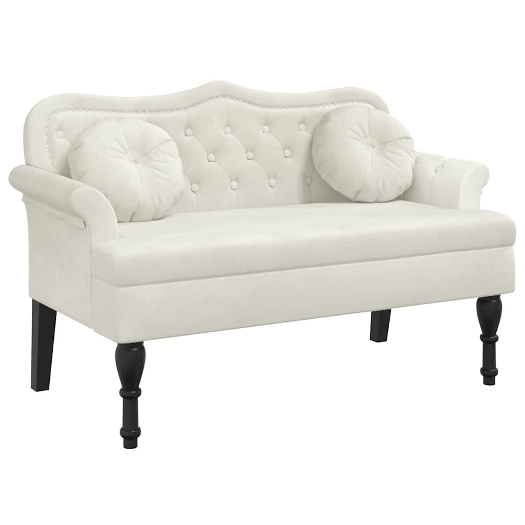 Bänk med kuddar gräddvit 120,5x65x75 cm sammet