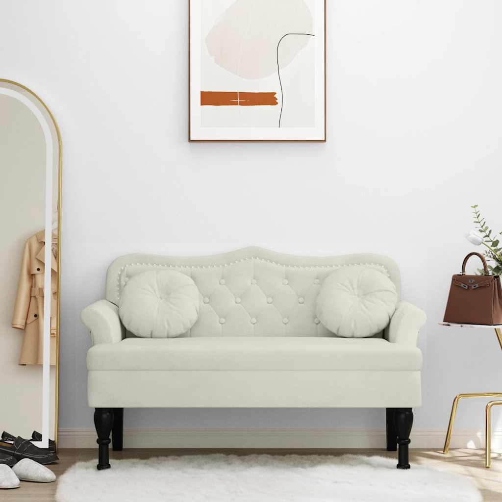Bänk med kuddar gräddvit 120,5x65x75 cm sammet
