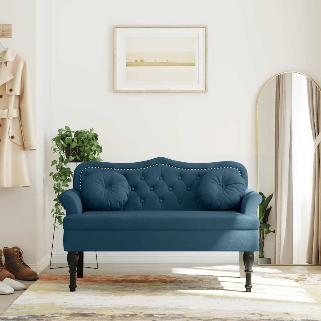 Bänk med kuddar blå 120,5x65x75 cm sammet