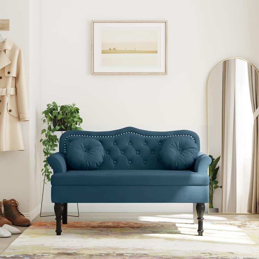Bänk med kuddar blå 120,5x65x75 cm sammet