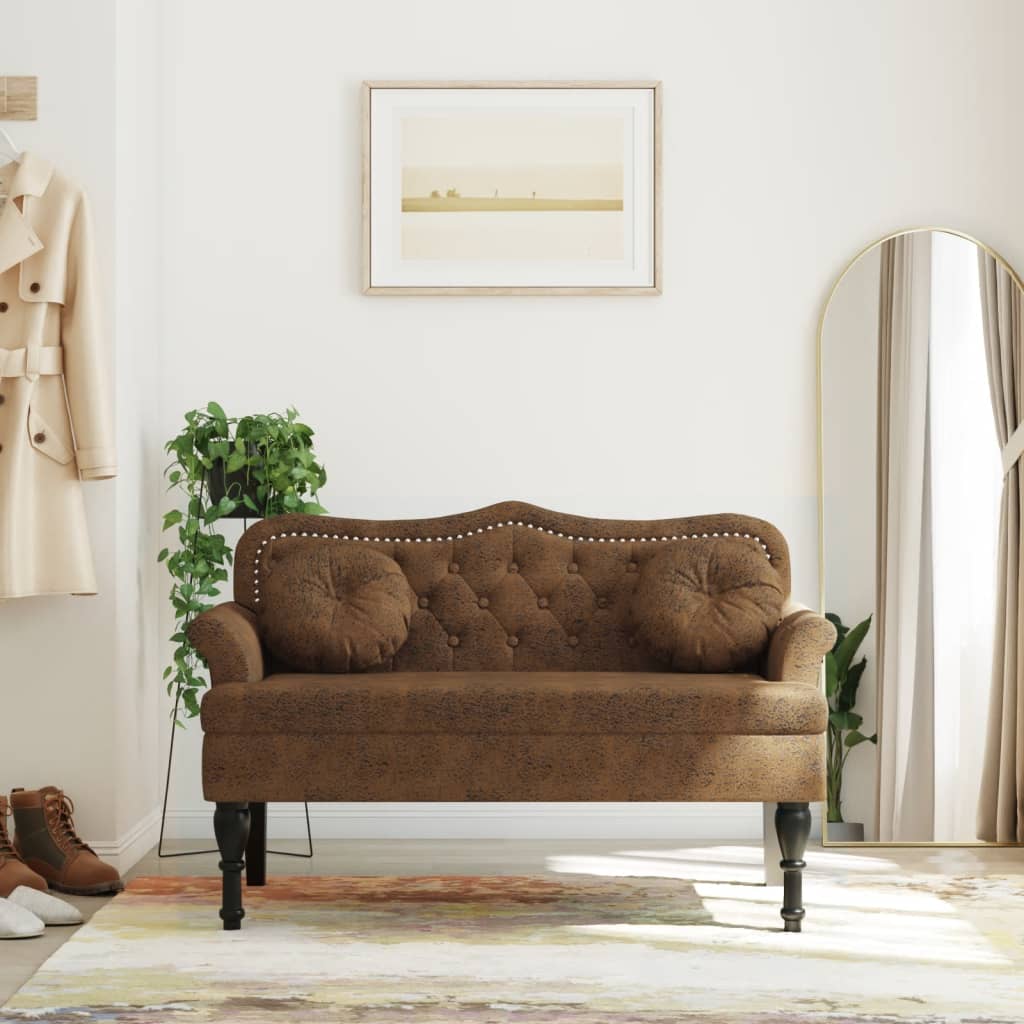 Bänk med kuddar brun 120,5x65x75 cm konstläder