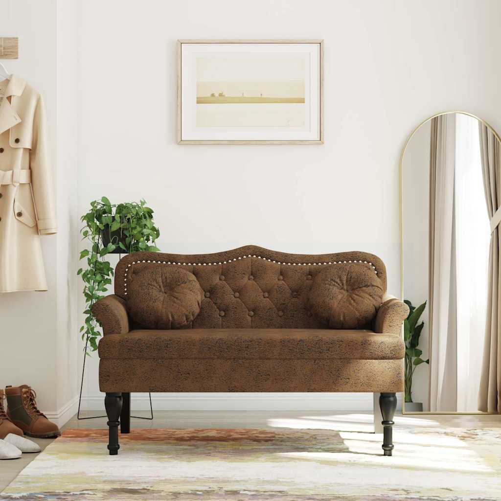Bänk med kuddar brun 120,5x65x75 cm konstläder
