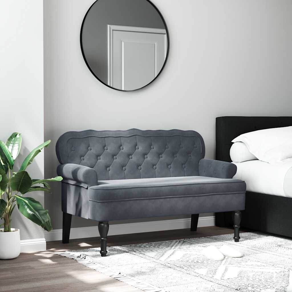 Bänk med ryggstöd mörkgrå 119,5x64,5x75 cm sammet