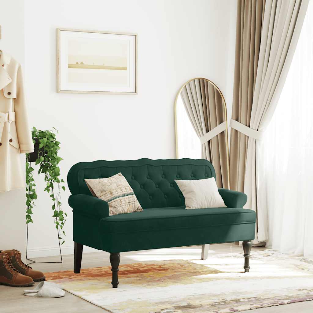 Bänk med ryggstöd mörkgrön 119,5x64,5x75 cm sammet