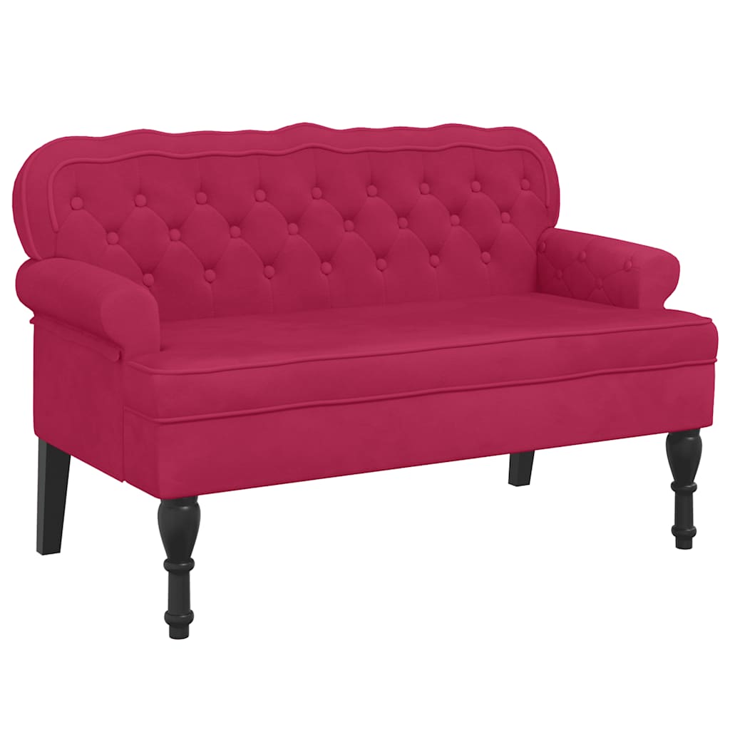 Bänk med ryggstöd vinröd 119,5x64,5x75 cm sammet