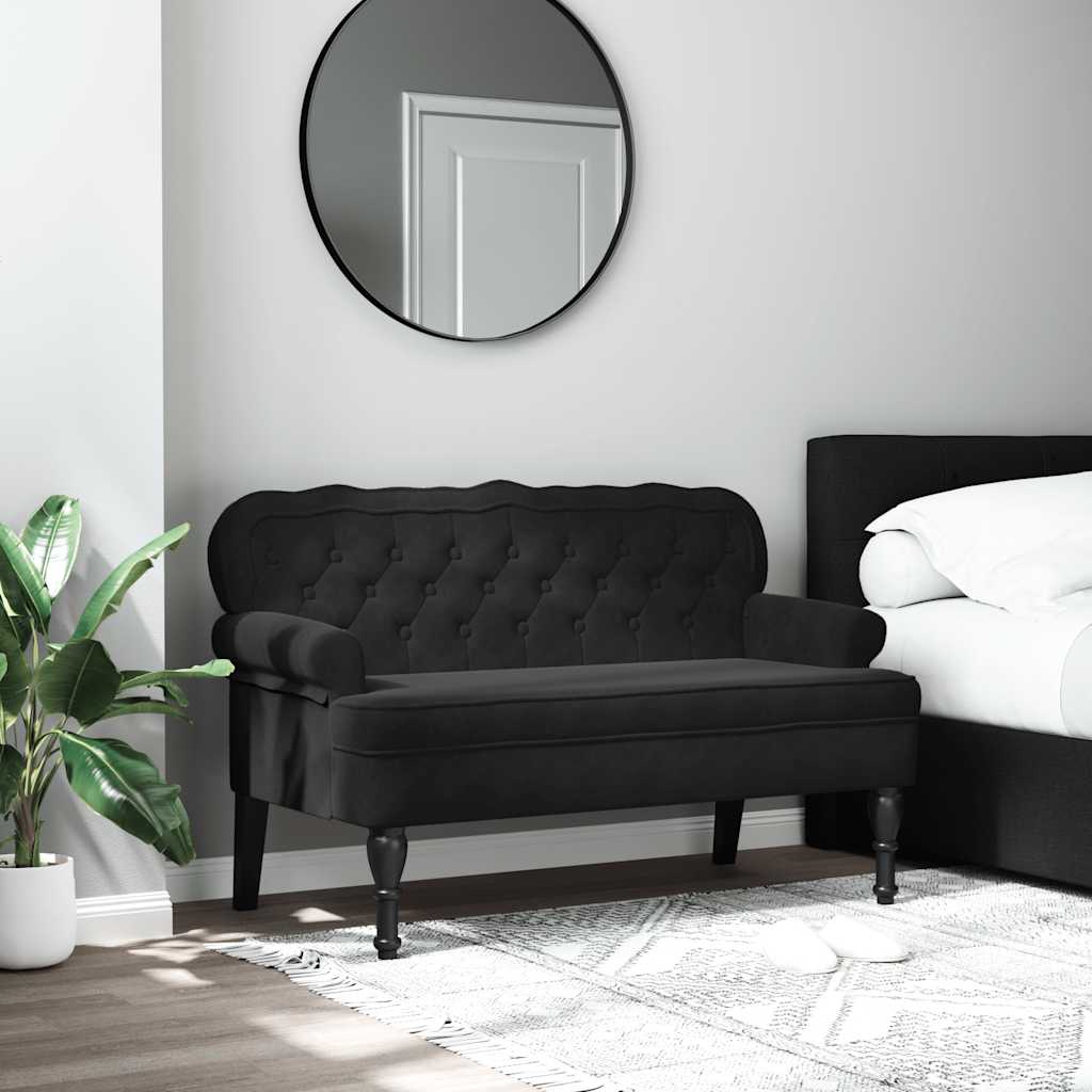 Bänk med ryggstöd svart 119,5x64,5x75 cm sammet