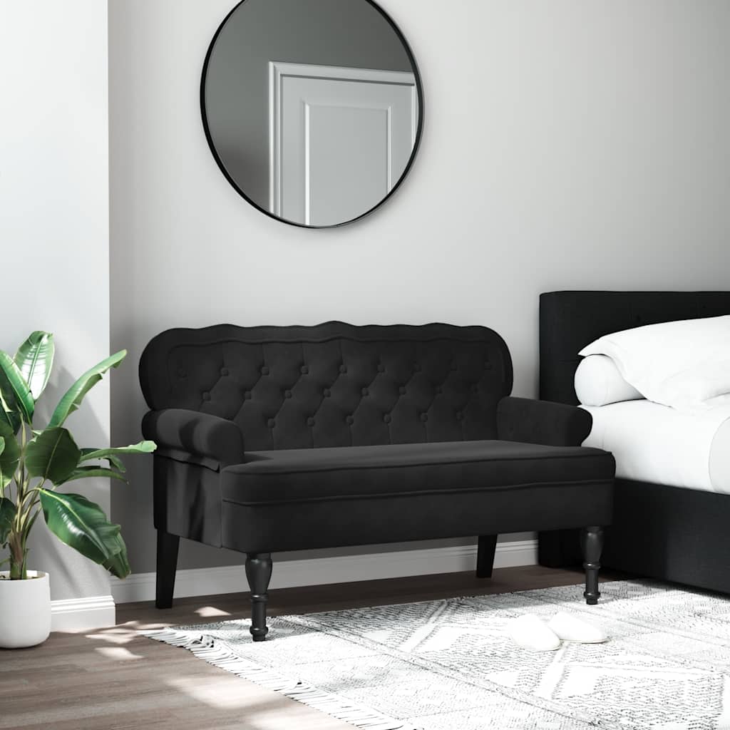 Bänk med ryggstöd svart 119,5x64,5x75 cm sammet