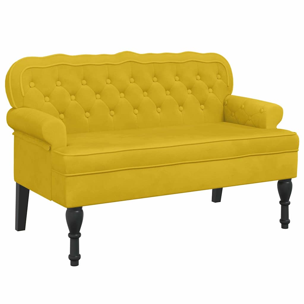 Bänk med ryggstöd gul 119,5x64,5x75 cm sammet