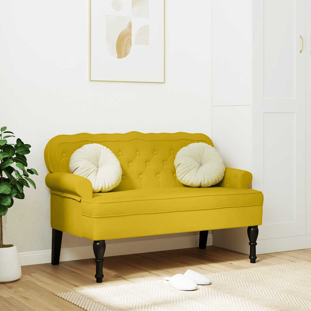 Bänk med ryggstöd gul 119,5x64,5x75 cm sammet