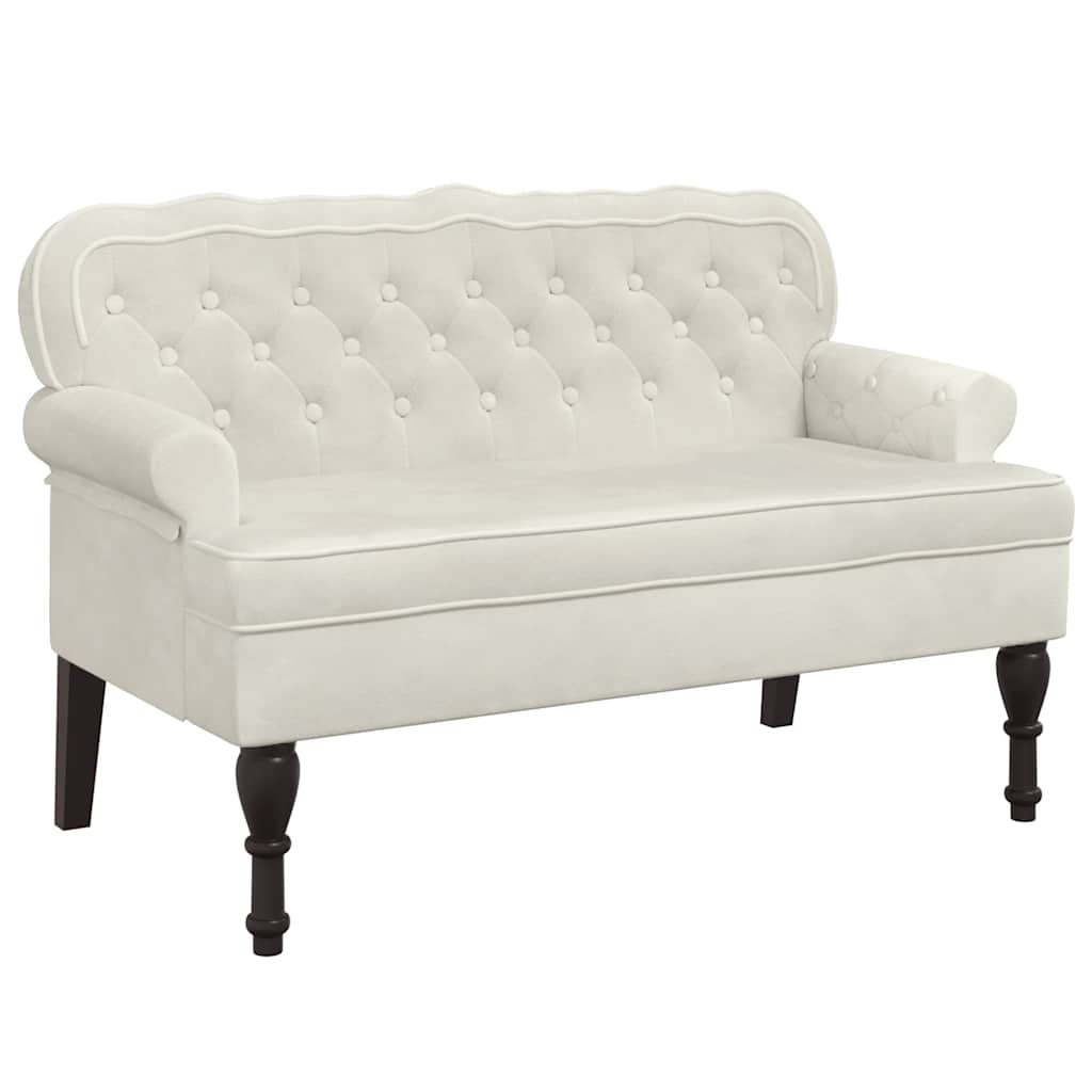 Bänk med ryggstöd gräddvit 119,5x64,5x75 cm sammet