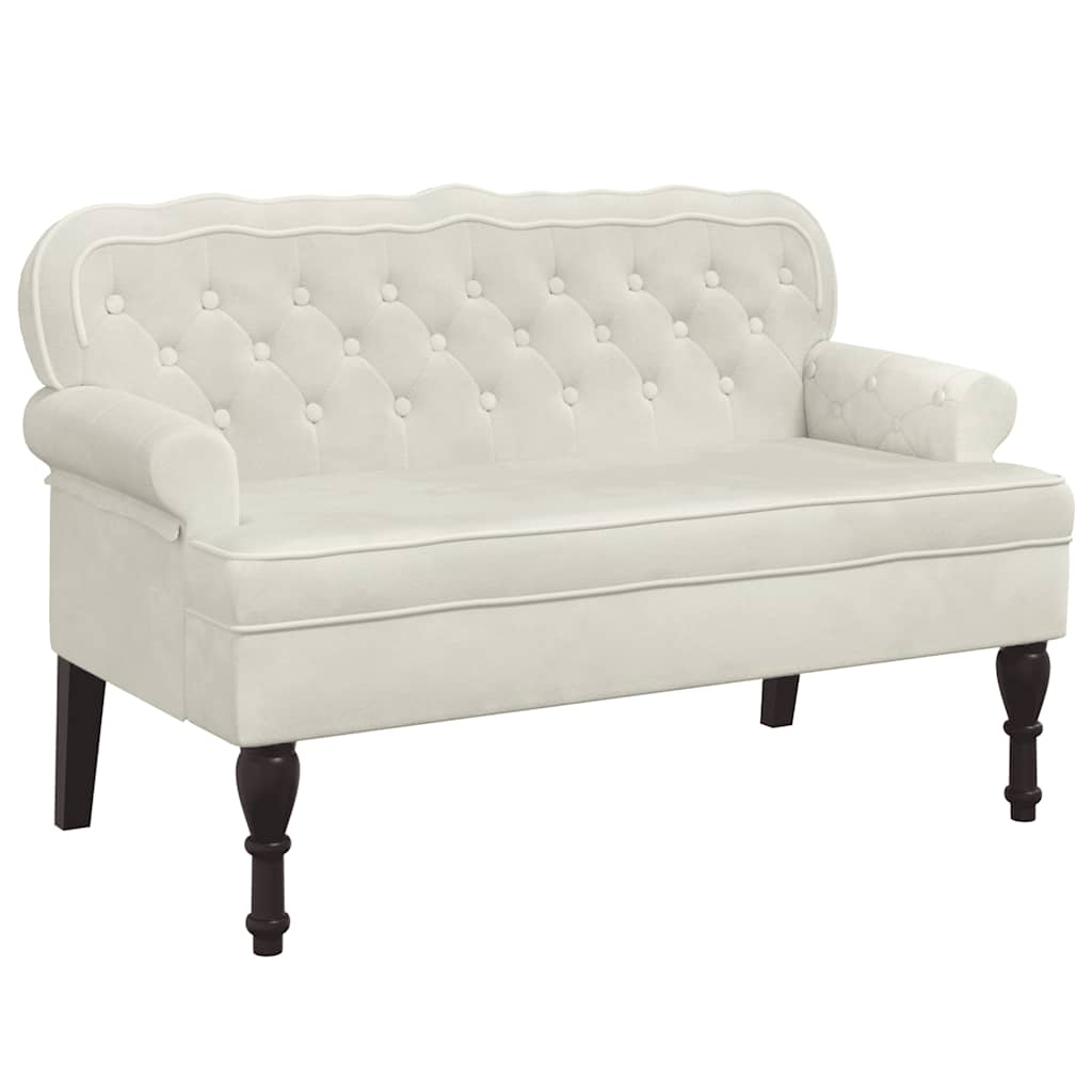 Bänk med ryggstöd gräddvit 119,5x64,5x75 cm sammet