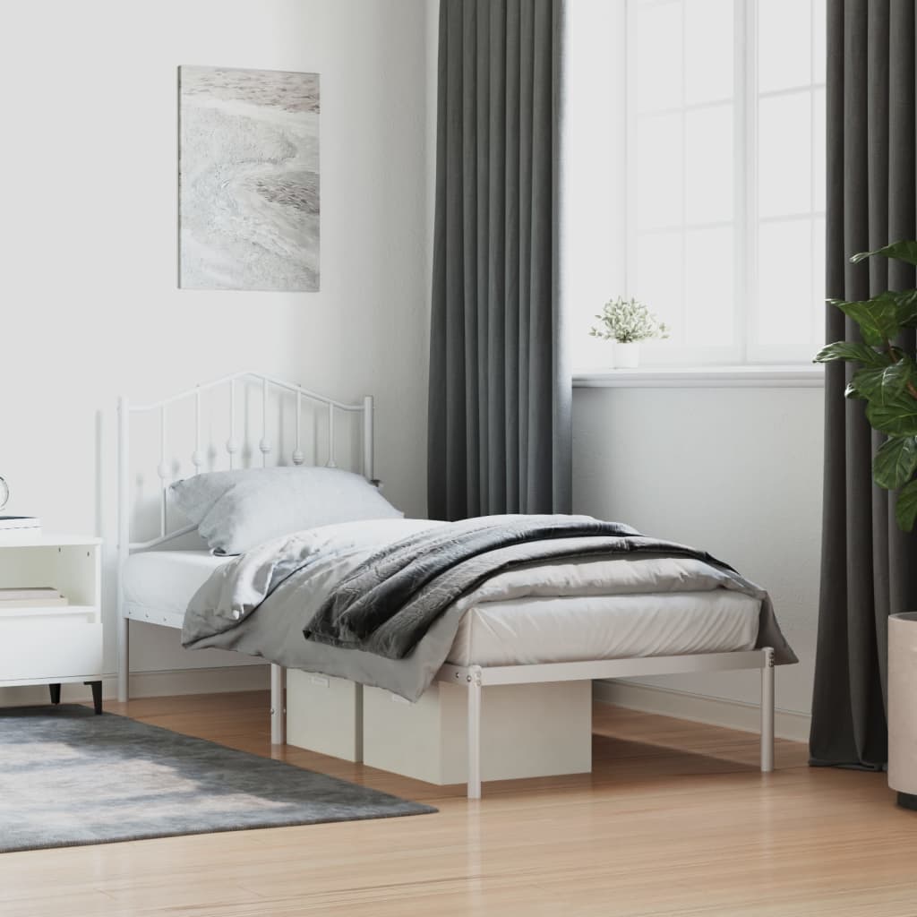 Sängram med huvudgavel metall vit 90x190 cm