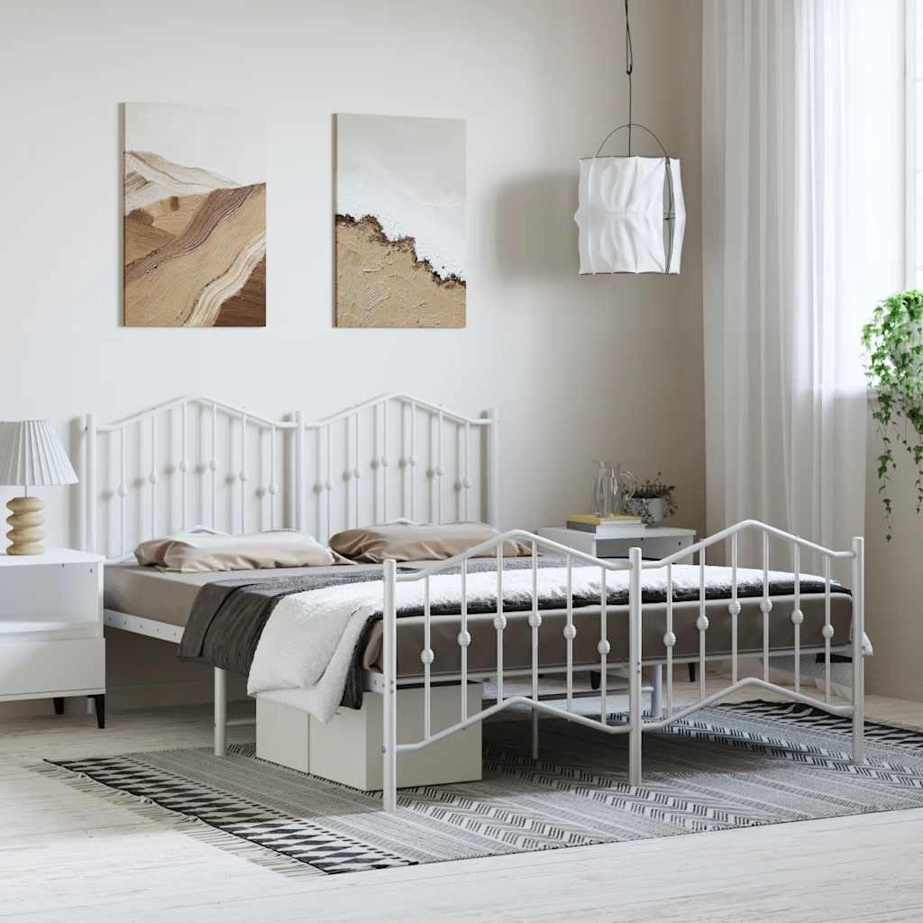 Sängram med huvudgavel och fotgavel vit metall 150x200 cm