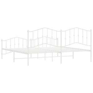 Sängram med huvudgavel och fotgavel vit metall 200x200 cm