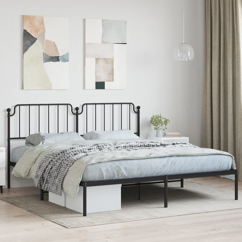 Sängram med huvudgavel metall svart 160x200 cm