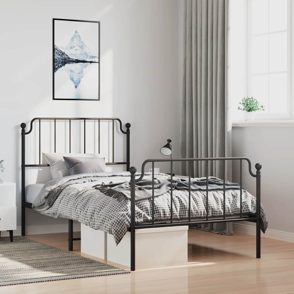 Sängram med huvudgavel och fotgavel svart metall 100x200 cm
