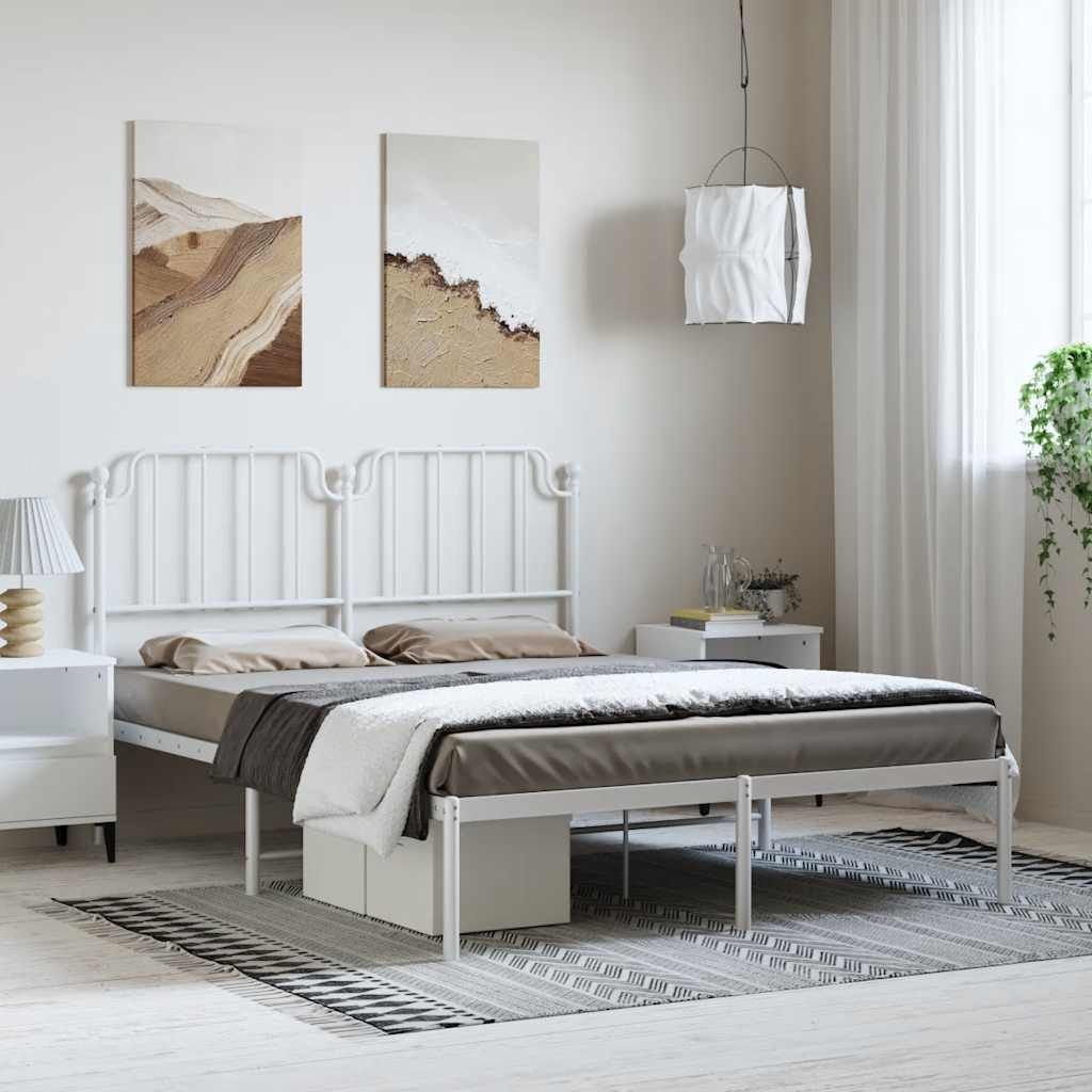 Sängram med huvudgavel metall vit 150x200 cm