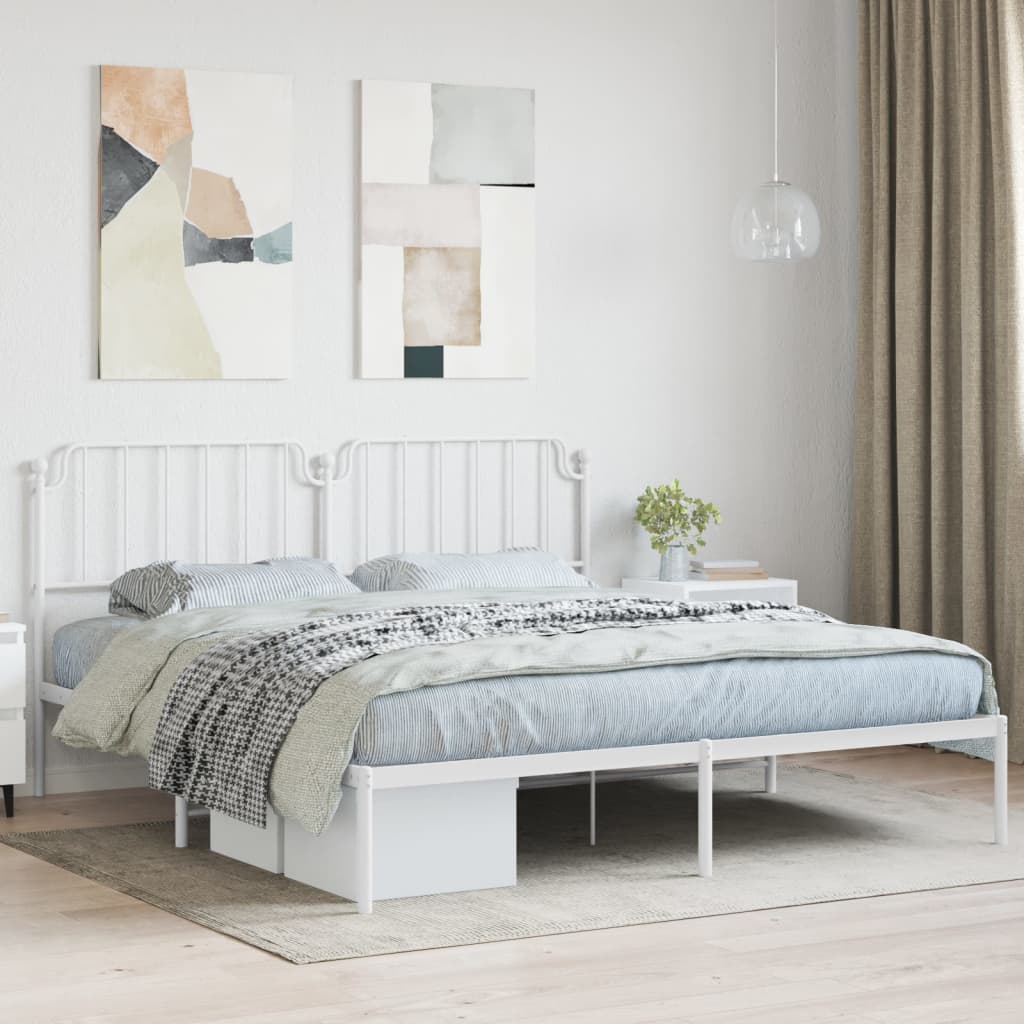 Sängram med huvudgavel metall vit 160x200 cm