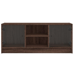 Tv-bänk med glasdörrar brun ek 102x37x42 cm