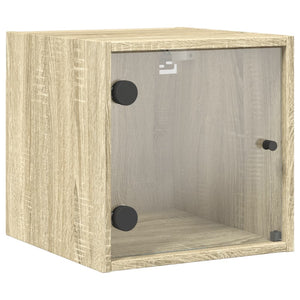 Sängskåp med glasdörrar 2 st sonoma-ek 35x37x35 cm