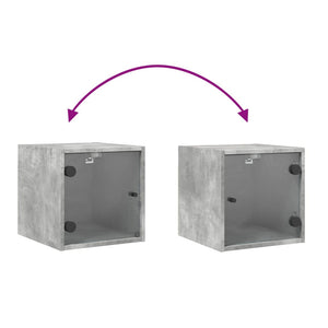 Sängskåp med glasdörr betonggrå 35x37x35 cm