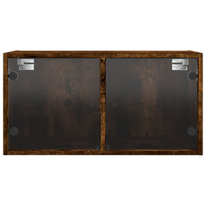 Sidoskåp med glasdörrar 2 st rökfärgad ek 68,5x37x35 cm