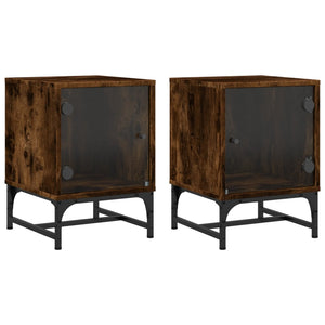 Sängskåp med glasdörrar 2 st rökfärgad ek 35x37x50 cm