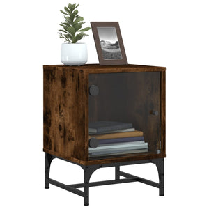 Sängskåp med glasdörrar 2 st rökfärgad ek 35x37x50 cm