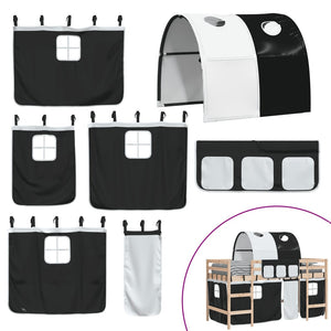 Loftsäng med tunnel vit&svart 90x200 cm massiv furu