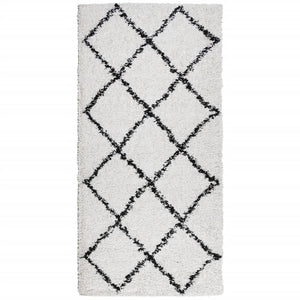 Ryamatta PAMPLONA lång lugg modern gräddvit & svart 100x200 cm