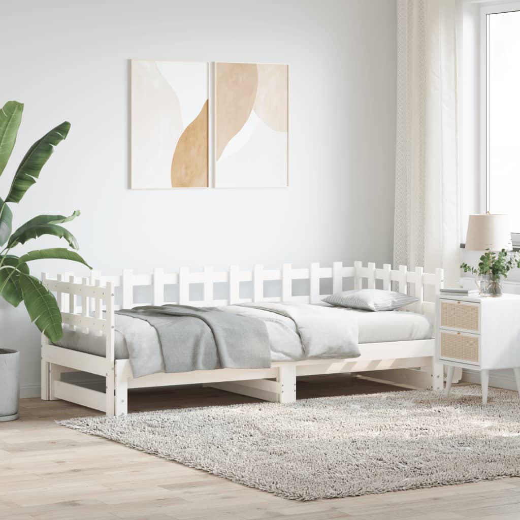 Utdragbar dagbädd vit 2x(80x200) cm massiv furu