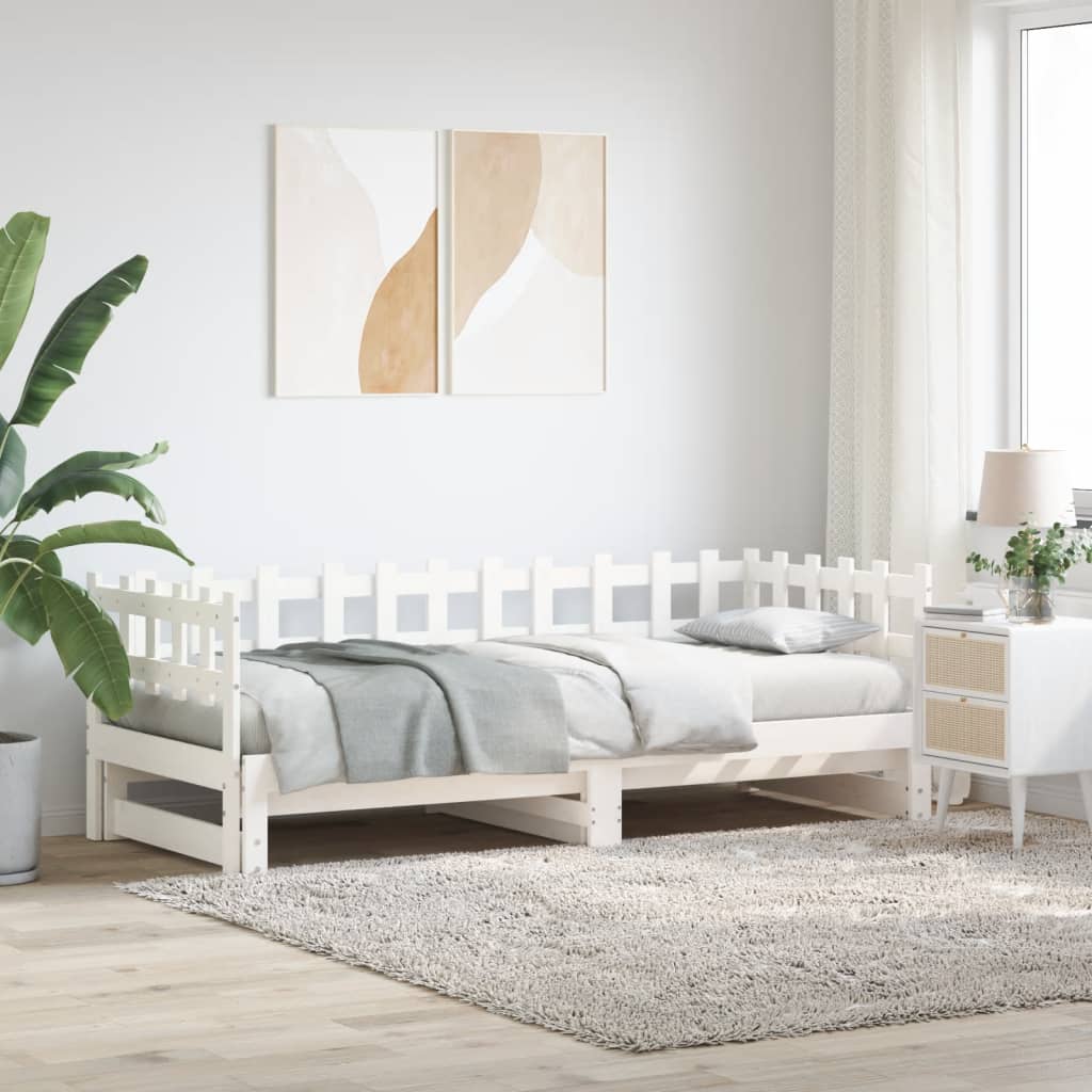 Utdragbar dagbädd vit 2x(90x190) cm massiv furu