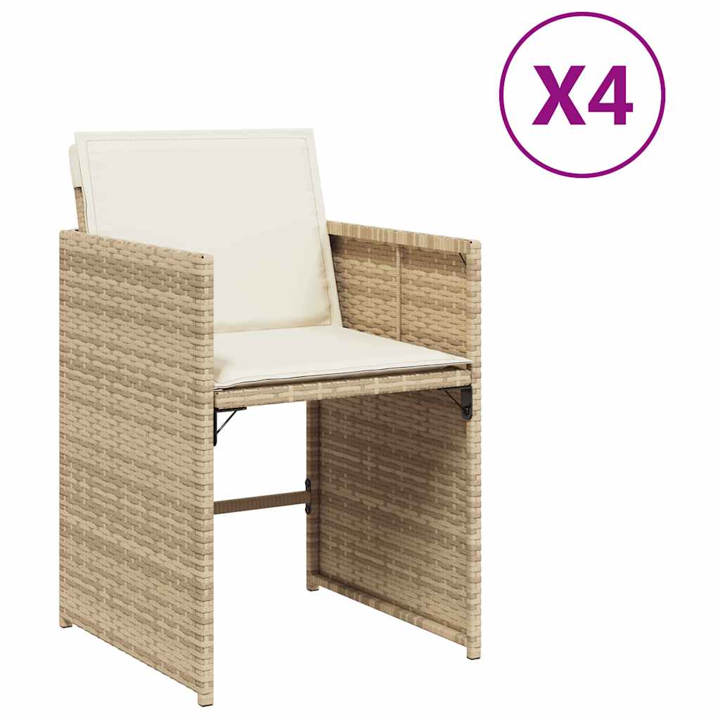 Trädgårdsstolar med dynor 4 st beige konstrotting
