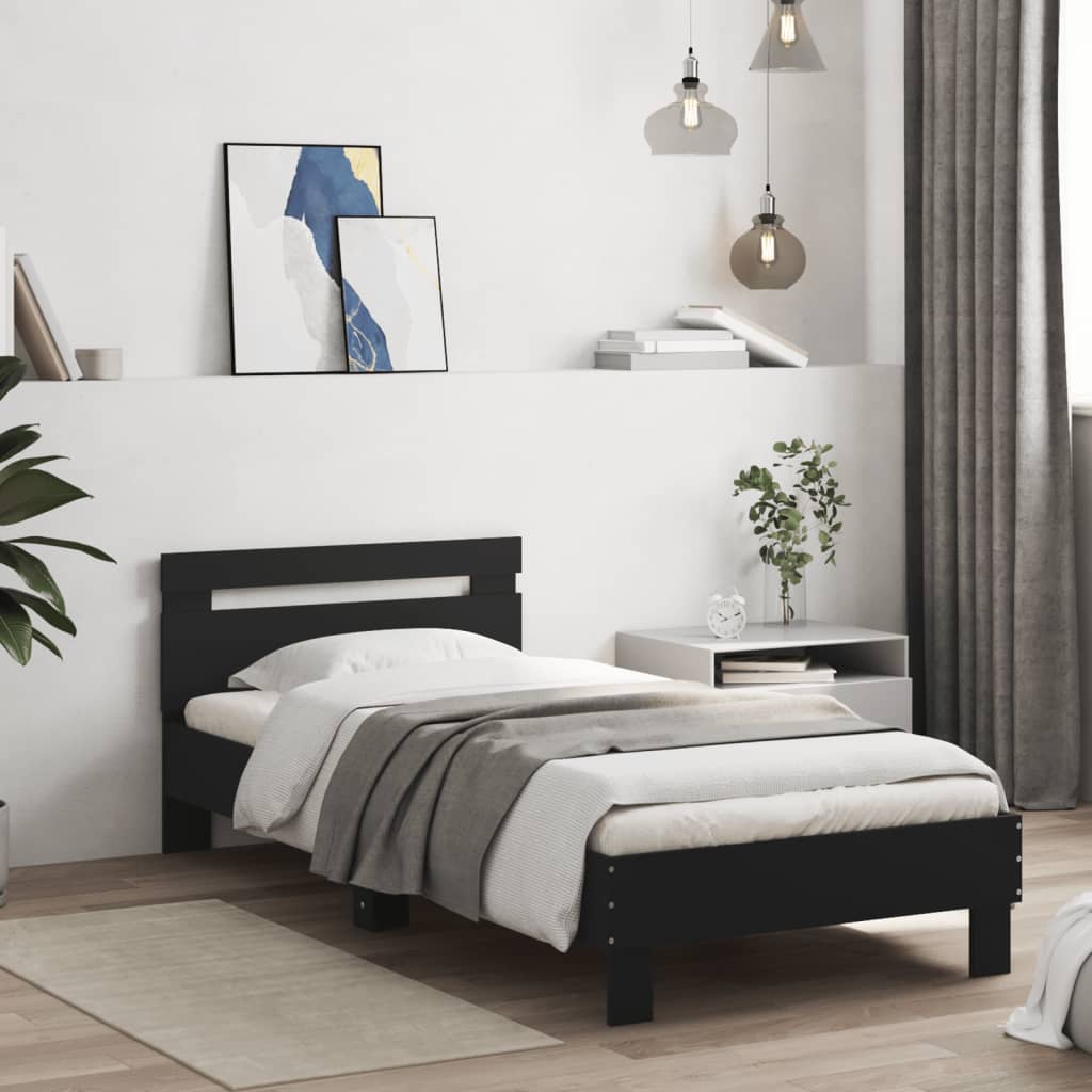 Sängram med huvudgavel svart 90x200 cm konstruerat trä
