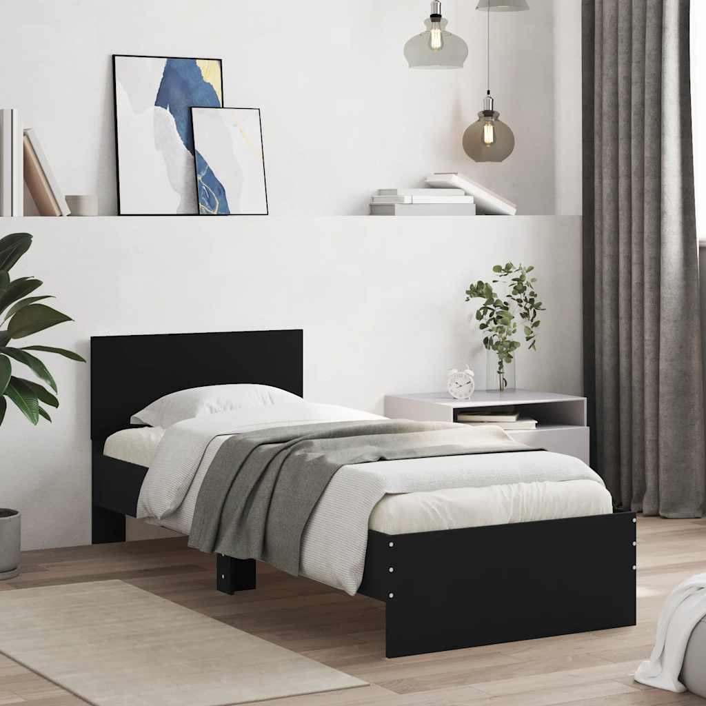 Sängram med huvudgavel svart 75x190 cm konstruerad trä