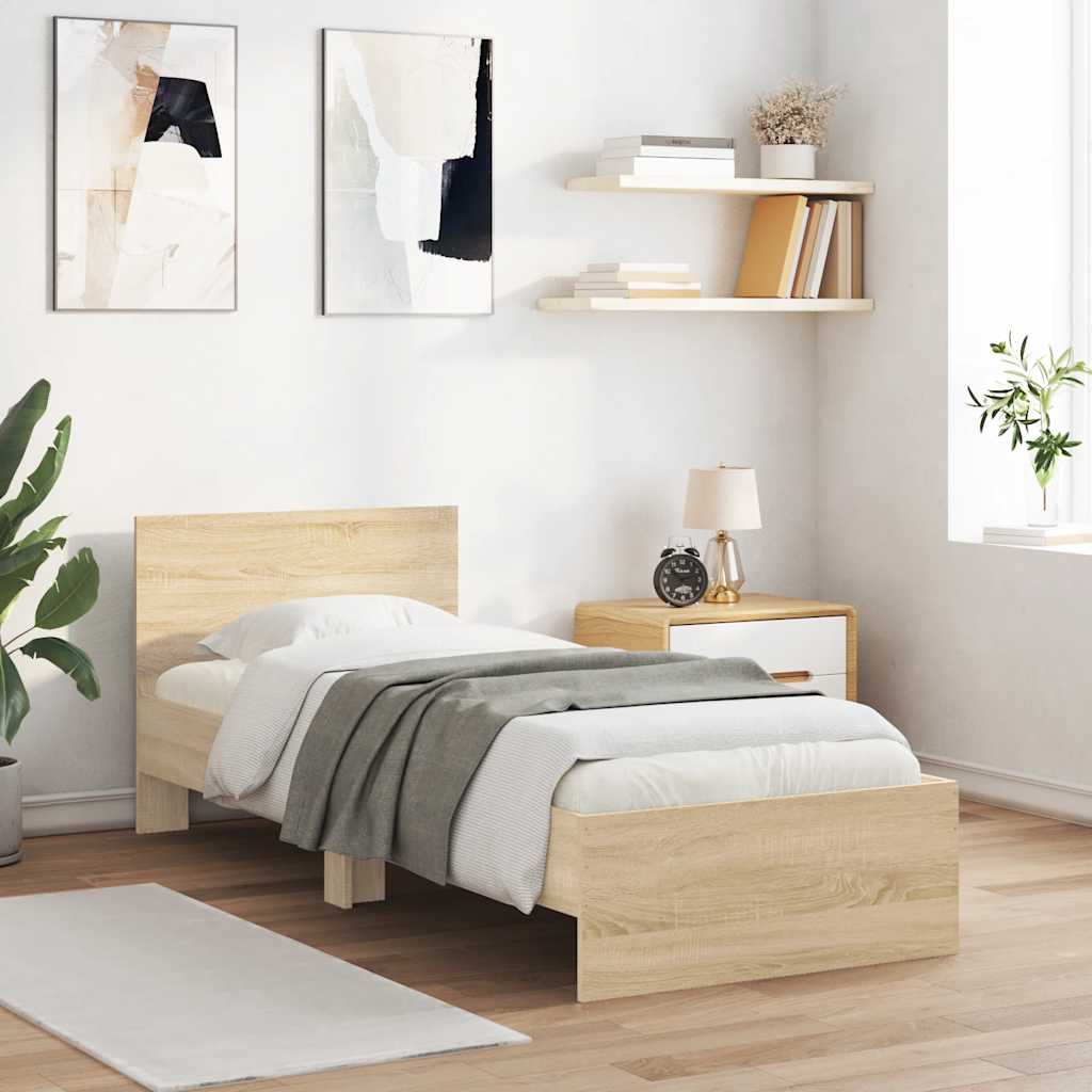 Sängram utan madrass med huvudgavel sonoma-ek 75x190 cm