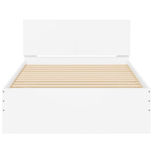 Sängram med huvudgavel och LEDs vit 100x200 cm