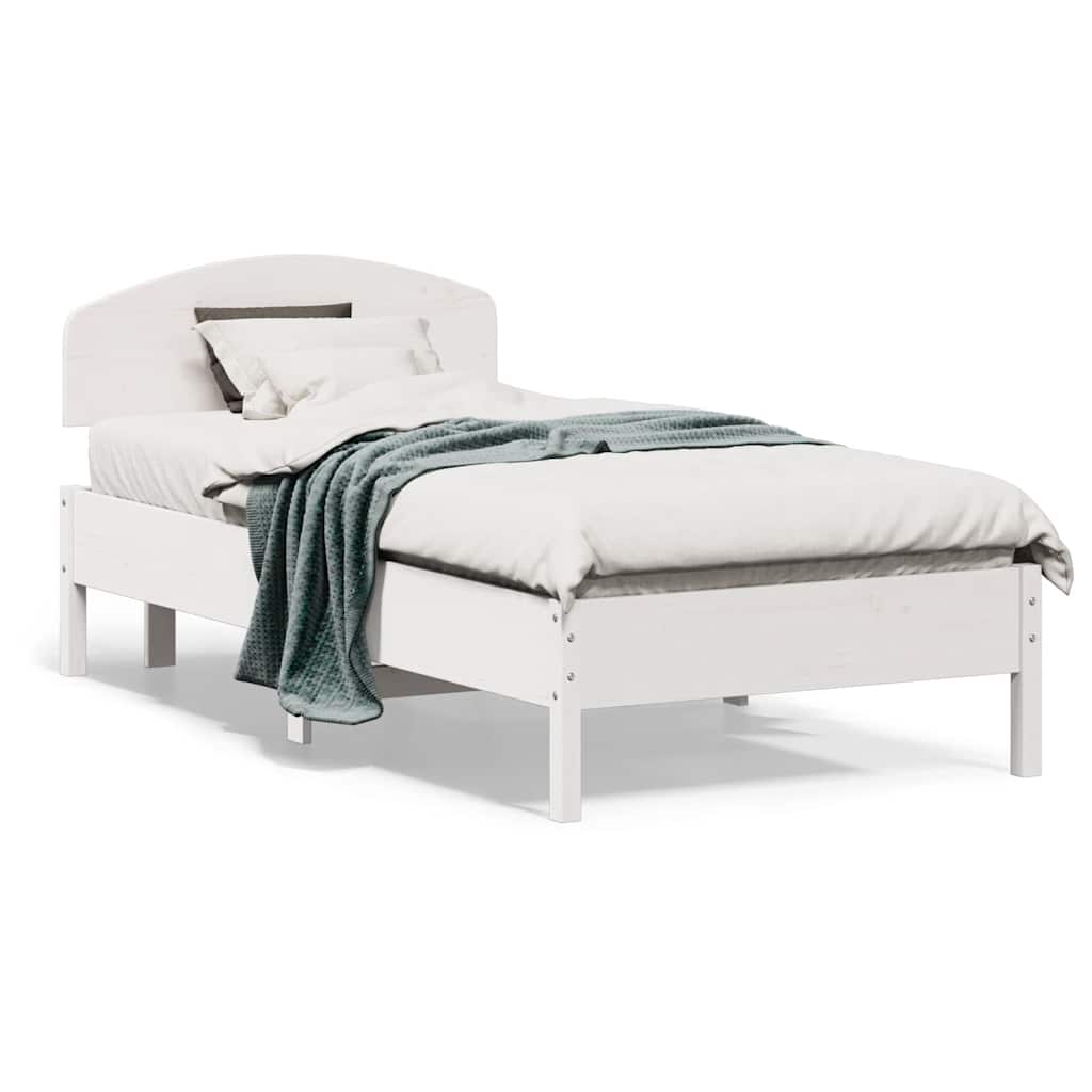 Sängram utan madrass vit 75x190 cm massiv furu