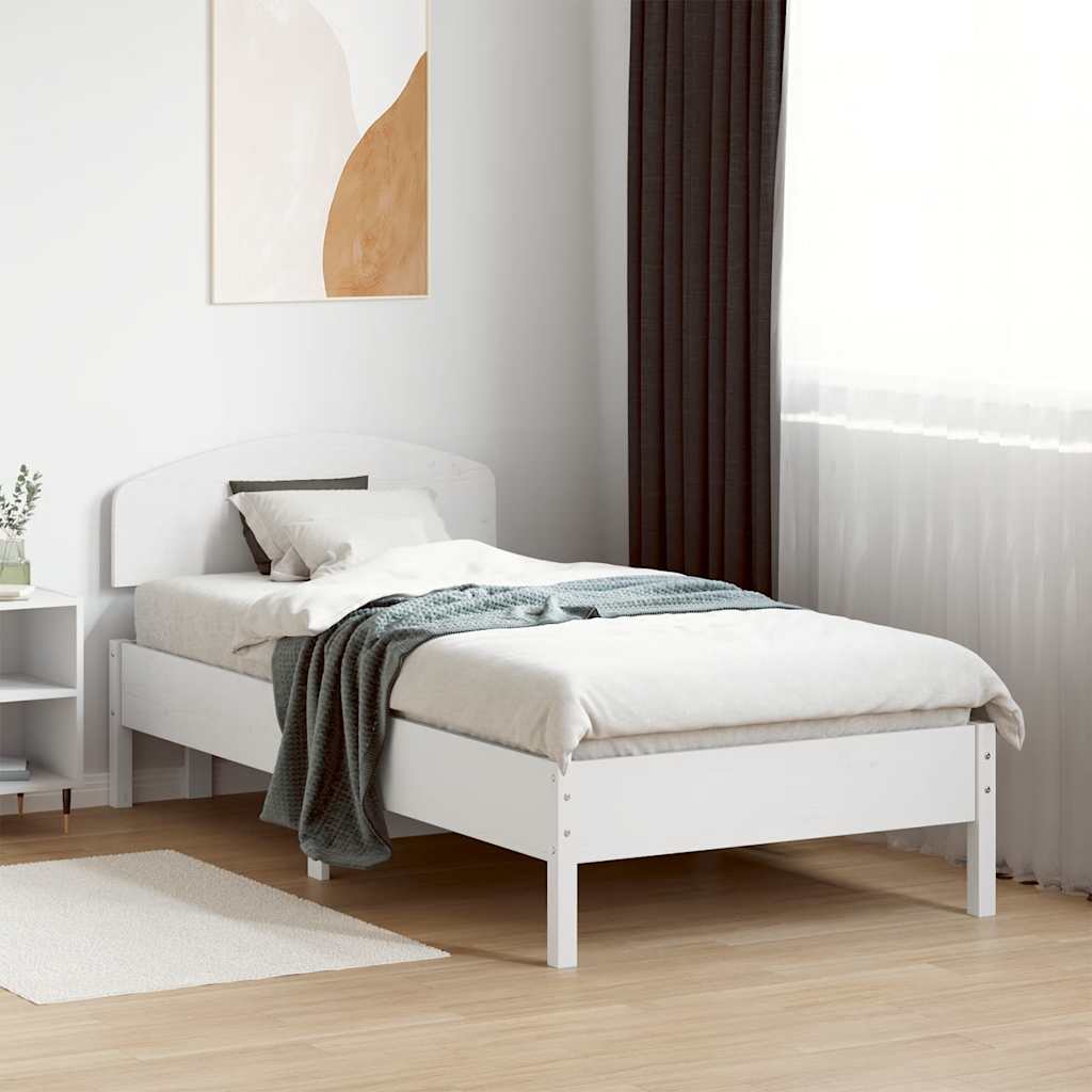 Sängram utan madrass vit 75x190 cm massiv furu
