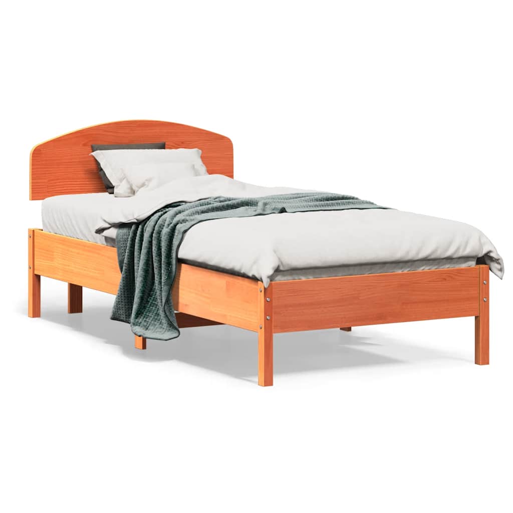 Sängram utan madrass vaxbrun 75x190 cm massiv furu