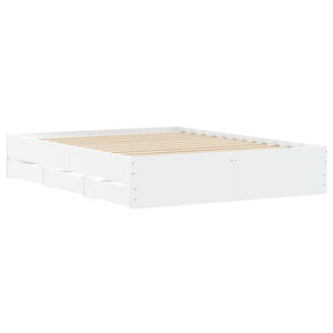 Sängram med lådor vit 140x200 cm konstruerad trä