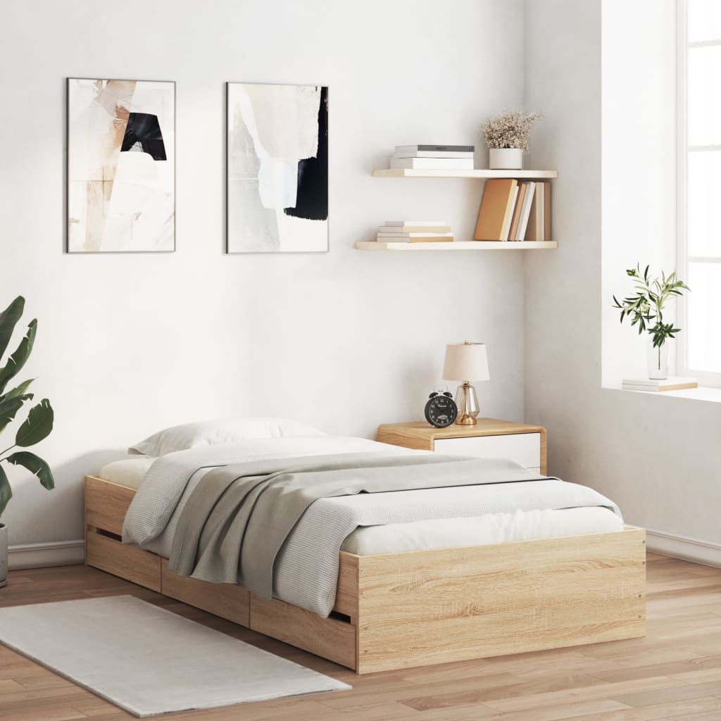 Sängram med lådor sonoma-ek 90x190 cm konstruerat trä