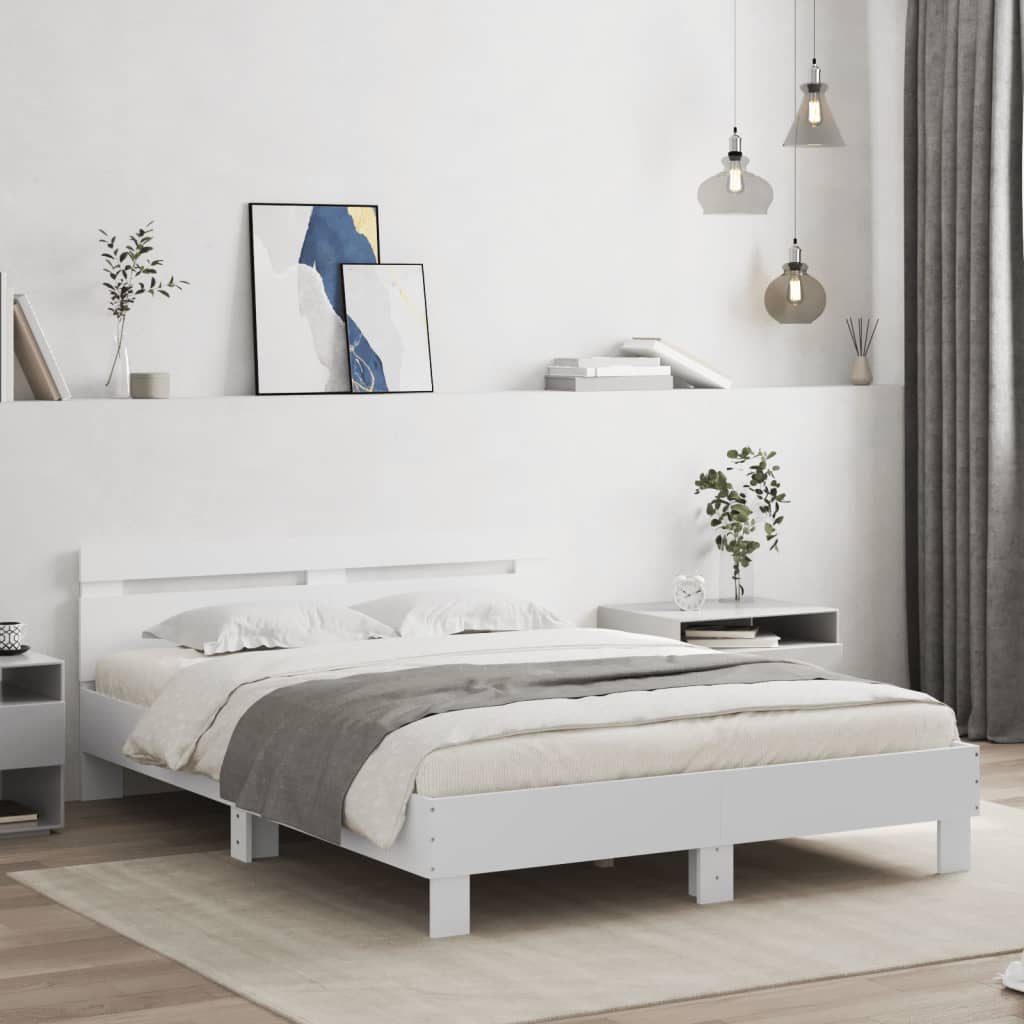 Sängram med huvudgavel vit 140x190 cm konstruerat trä