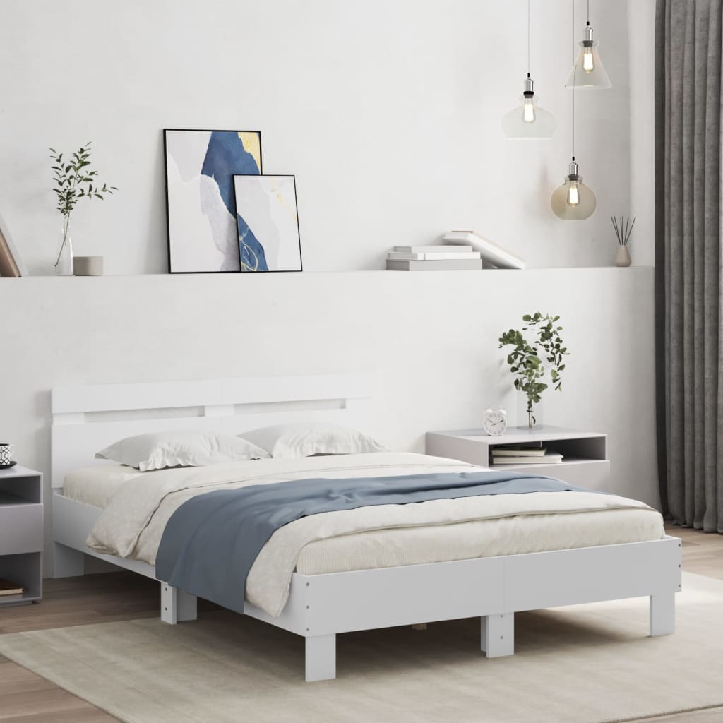 Sängram med huvudgavel vit 120x190 cm konstruerat trä