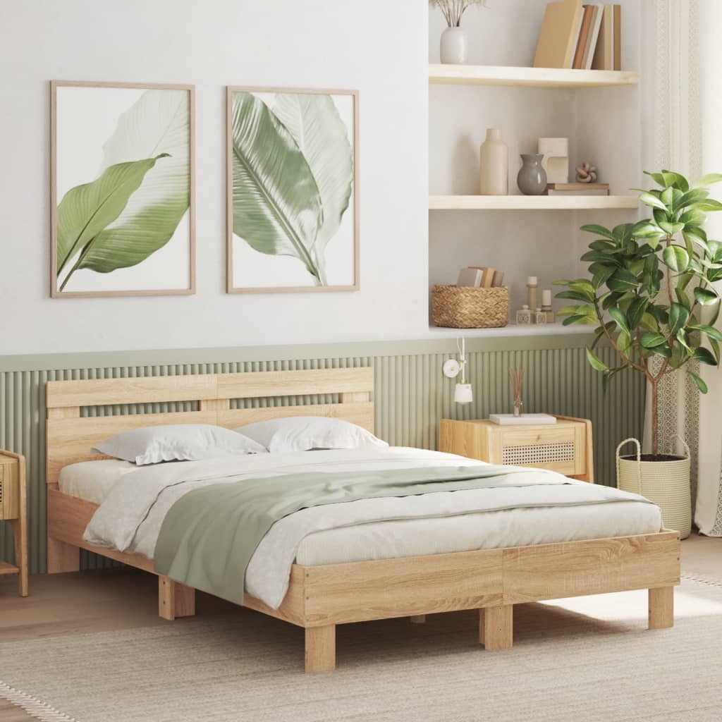 Sängram med huvudgavel och LED sonoma-ek 120x190 cm