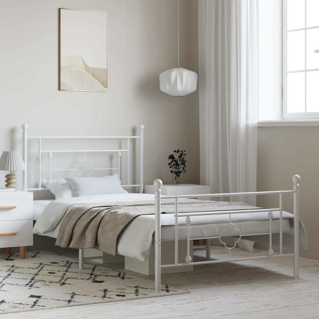 Sängram med huvudgavel och fotgavel vit metall 100x200 cm